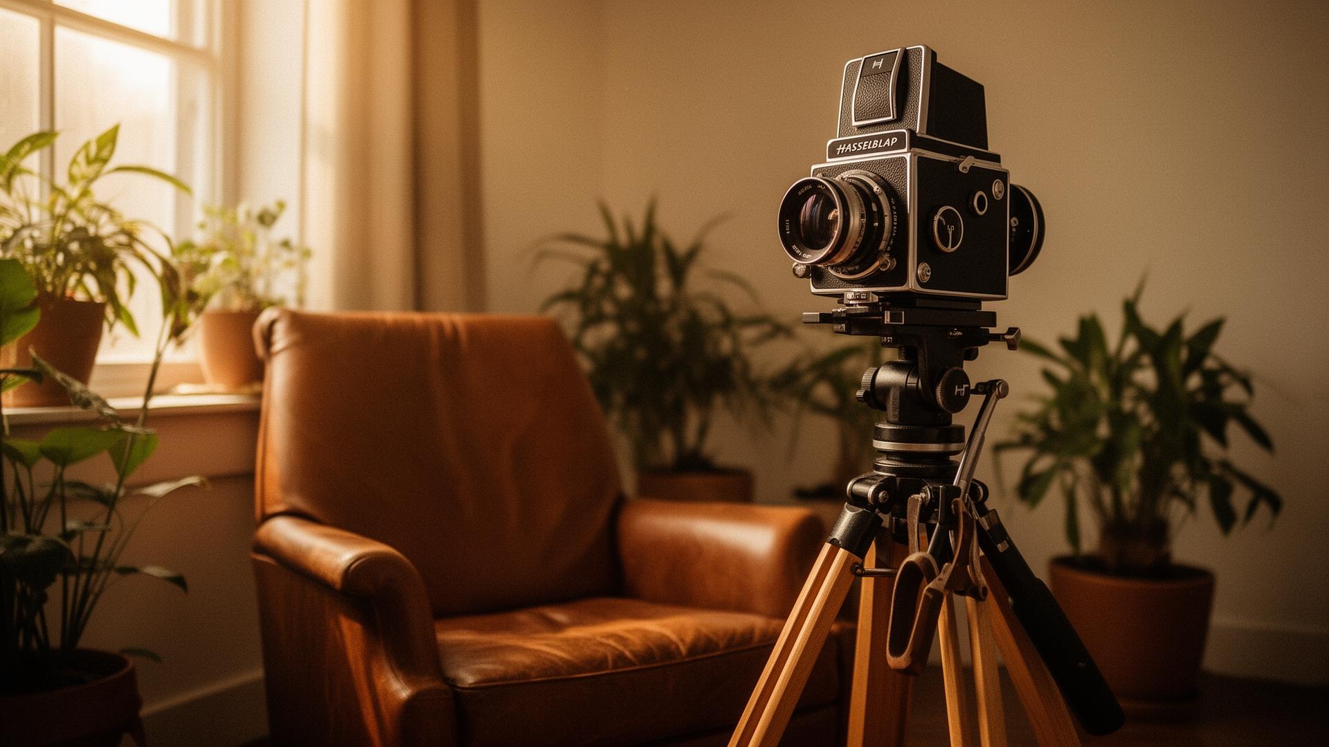 Clicqx Studio – vintage Hasselblad camera in warm window light